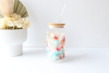 Load image into Gallery viewer, Floral Glass Coffee Cup With Bamboo Lid And Glass Straw