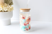 Load image into Gallery viewer, Floral Glass Coffee Cup With Bamboo Lid And Glass Straw