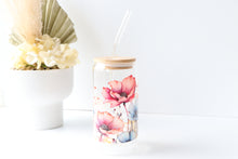 Load image into Gallery viewer, Floral Glass Tumbler With Bamboo Lid And Glass Straw