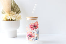 Load image into Gallery viewer, Floral Glass Tumbler With Bamboo Lid And Glass Straw