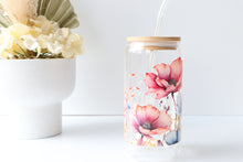 Load image into Gallery viewer, Floral Glass Tumbler With Bamboo Lid And Glass Straw