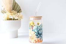 Load image into Gallery viewer, Floral Glass Tumbler With Bamboo Lid And Glass Straw