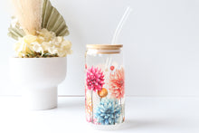 Load image into Gallery viewer, Floral Glass Tumbler With Bamboo Lid And Glass Straw