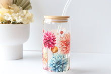 Load image into Gallery viewer, Floral Glass Tumbler With Bamboo Lid And Glass Straw