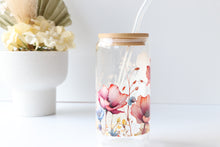 Load image into Gallery viewer, Floral Glass Tumbler With Bamboo Lid And Glass Straw