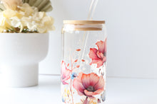Load image into Gallery viewer, Floral Glass Tumbler With Bamboo Lid And Glass Straw