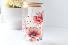 Load image into Gallery viewer, Floral Glass Tumbler With Bamboo Lid And Glass Straw