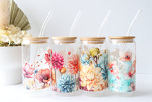 Load image into Gallery viewer, Floral Glass Tumbler With Bamboo Lid And Glass Straw