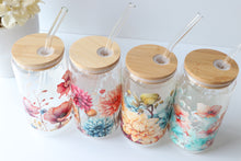 Load image into Gallery viewer, Floral Glass Tumbler With Bamboo Lid And Glass Straw