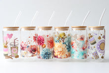 Load image into Gallery viewer, Floral Glass Tumbler With Bamboo Lid And Glass Straw
