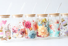 Load image into Gallery viewer, Floral Glass Tumbler With Bamboo Lid And Glass Straw