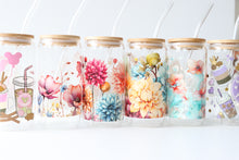 Load image into Gallery viewer, Floral Glass Tumbler With Bamboo Lid And Glass Straw