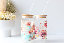 Load image into Gallery viewer, Floral Glass Tumbler With Bamboo Lid And Glass Straw