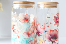 Load image into Gallery viewer, Floral Glass Tumbler With Bamboo Lid And Glass Straw