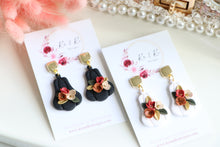 Load image into Gallery viewer, Pumpkin Floral Polymer Clay Earrings – Handmade Autumn Halloween Earrings | Fall Floral Jewelry | KeandKi Designs ( Tri color Red teraccotta beige Floral )