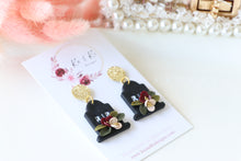 Load image into Gallery viewer, Tomb Polymer Clay Earrings – Handmade Gothic Floral Halloween Earrings | Spooky Elegant Jewelry | KeandKi Designs (Black)