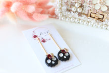 Load image into Gallery viewer, Floral Tiny Skull Polymer Clay Earrings – Mini Gothic Floral Earrings | Handmade Spooky Cute Jewelry | KeandKi Designs (Black)
