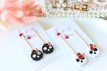 Load image into Gallery viewer, Floral Tiny Skull Polymer Clay Earrings – Mini Gothic Floral Earrings | Handmade Spooky Cute Jewelry | KeandKi Designs (Black)