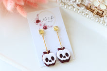 Load image into Gallery viewer, Apple Skull Polymer Clay Earrings – Poison Apple Halloween Earrings | Handmade Spooky Cute Jewelry | KeandKi Designs (Marroon)