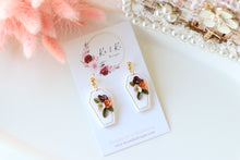 Load image into Gallery viewer, Coffin Floral Polymer Clay Earrings – Gothic Floral Halloween Earrings | Handmade Statement Jewelry | KeandKi Designs ( Tri color)