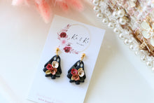 Load image into Gallery viewer, Floral Ghost Polymer Clay Earrings – Spooky Cute Halloween Earrings | Handmade Feminine Ghost Jewelry | KeandKi Designs ( Teracotta red and beige Floral )