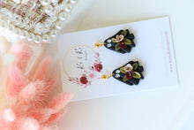 Load image into Gallery viewer, Floral Ghost Polymer Clay Earrings – Spooky Cute Halloween Earrings | Handmade Feminine Ghost Jewelry | KeandKi Designs ( Teracotta red and beige Floral )