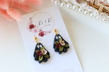 Load image into Gallery viewer, Floral Ghost Polymer Clay Earrings – Spooky Cute Halloween Earrings | Handmade Feminine Ghost Jewelry | KeandKi Designs ( Teracotta red and beige Floral )