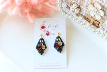 Load image into Gallery viewer, Floral Ghost Polymer Clay Earrings – Spooky Cute Halloween Earrings | Handmade Feminine Ghost Jewelry | KeandKi Designs ( Black tipped ghost Red Beige )