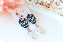 Load image into Gallery viewer, Skull Polymer Clay Earrings – Handmade Gothic Halloween Earrings | Spooky Cute Statement Jewelry | KeandKi Designs(Floral)