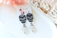 Load image into Gallery viewer, Skull Polymer Clay Earrings – Handmade Gothic Halloween Earrings | Spooky Cute Statement Jewelry | KeandKi Designs(Floral)