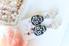 Load image into Gallery viewer, Skull Polymer Clay Earrings – Handmade Gothic Halloween Earrings | Spooky Cute Statement Jewelry | KeandKi Designs(Embossed)