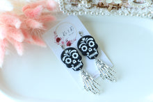 Load image into Gallery viewer, Skull Polymer Clay Earrings – Handmade Gothic Halloween Earrings | Spooky Cute Statement Jewelry | KeandKi Designs(Embossed)