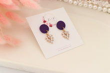 Load image into Gallery viewer, Simple Dotted Stud Charm Drop Earrings | Minimal Handmade Polymer Clay Dangle | Everyday Elegant Earrings – KeandKi Designs (Purple)
