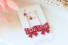 Load image into Gallery viewer, Polka Dot Ribbon Bow Dangle Drop Earrings