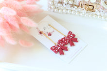 Load image into Gallery viewer, Polka Dot Ribbon Bow Dangle Drop Earrings