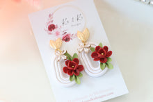 Load image into Gallery viewer, Red Floral Circular Dangle Earrings