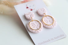 Load image into Gallery viewer, Pink Circle Charm Dangle Earrings
