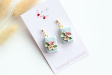 Load image into Gallery viewer, Blue Floral Book Earrings