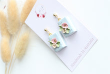 Load image into Gallery viewer, Blue Floral Book Earrings