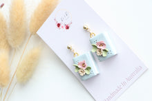 Load image into Gallery viewer, Blue Floral Book Earrings