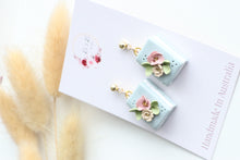 Load image into Gallery viewer, Blue Floral Book Earrings