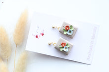 Load image into Gallery viewer, Tan Floral Book Earrings