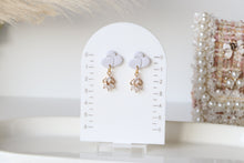 Load image into Gallery viewer, Twin Heart Light Grey Dangle Earrings