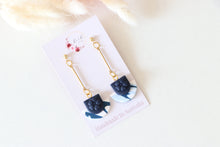 Load image into Gallery viewer, blue_flower_cup_dangle_handmade_earrings_top_view