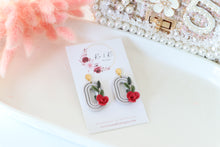 Load image into Gallery viewer, circular_disc_flower_dangle_earrings_handmade_front_view