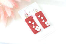 Load image into Gallery viewer, flower_heart_rectangular_dangle_handmade_earrings_left_side_view