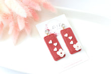 Load image into Gallery viewer, flower_heart_rectangular_dangle_handmade_earrings_top_view