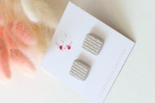 Load image into Gallery viewer, frost_white_square_stud_handmade_earrings_right_side_view