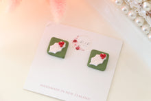 Load image into Gallery viewer, holly_leaf_christmas_stud_earrings_handmade_side_view