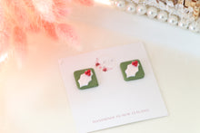 Load image into Gallery viewer, holly_leaf_christmas_stud_earrings_handmade_up_view